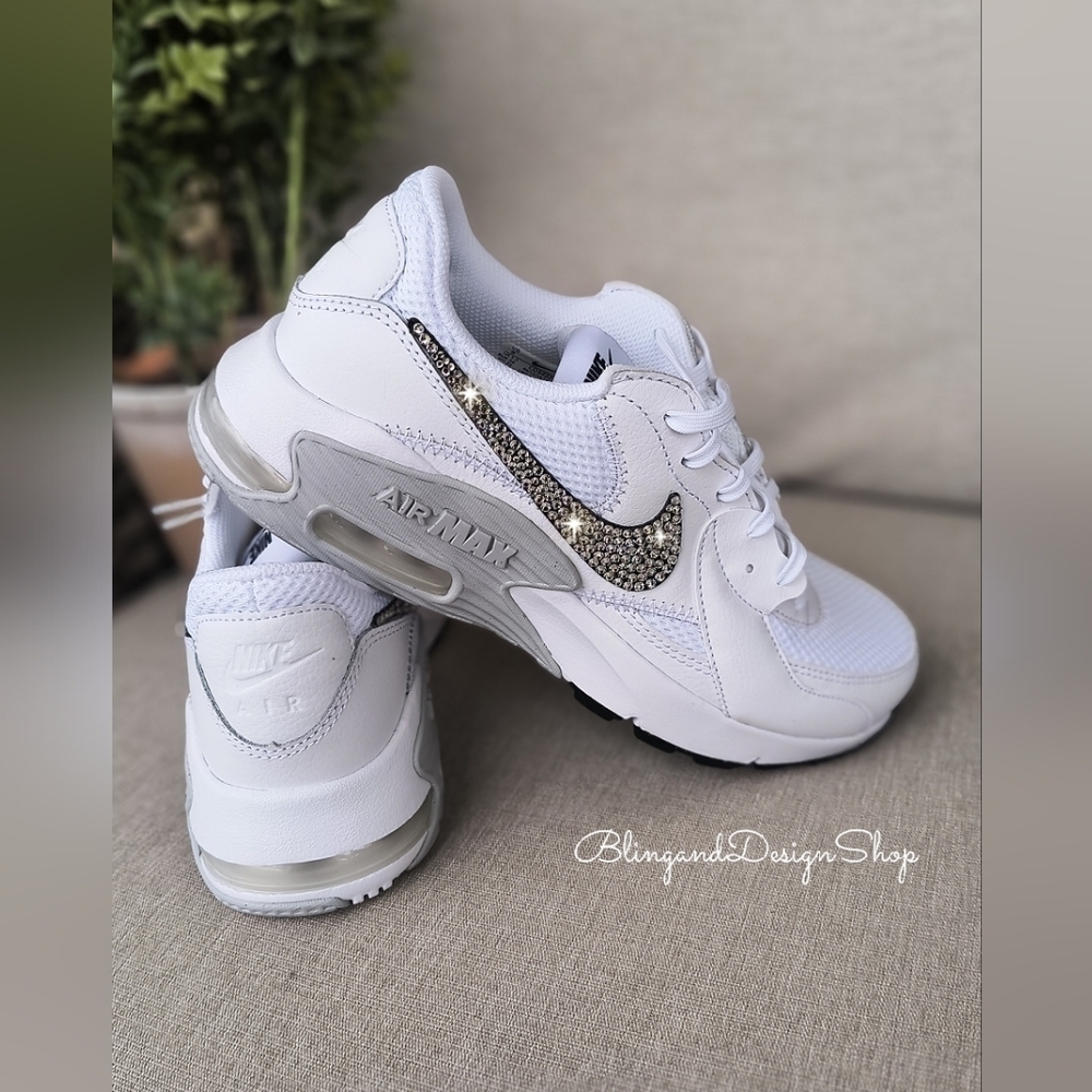 Nike Air Max Excee Womens White Sneakers Shoes Made with Swarovski Crystals - Picture 6 of 8